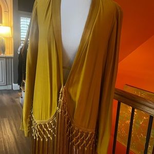 Free People Mustard Color Fringed Blazer XS
